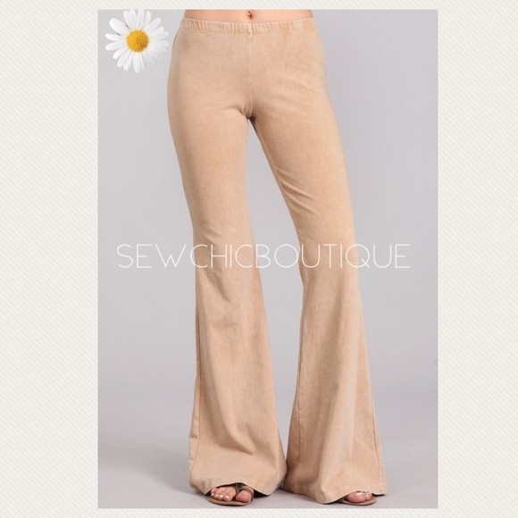 New Color! Mineral Wash Bell Bottoms Beige/Khaki - Picture 2 of 4